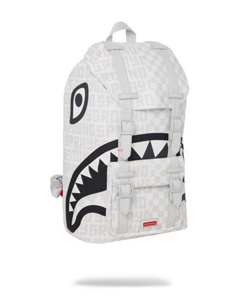 White Sprayground Split The Check (Pearl) Hills Backpacks | 18097-TJBV