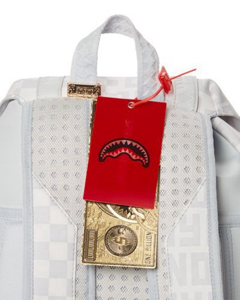 White Sprayground Split The Check (Pearl) Hills Backpacks | 18097-TJBV