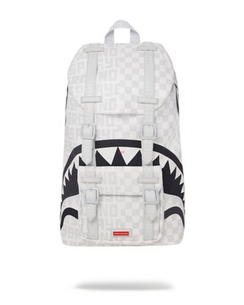 White Sprayground Split The Check (Pearl) Hills Backpacks | 18097-TJBV