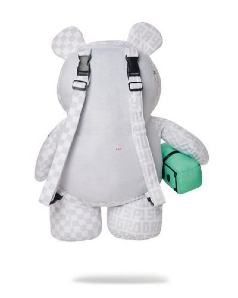 White Sprayground Split The Check (Pearl) Moneybear Teddybear Backpacks | 59234-RDTK