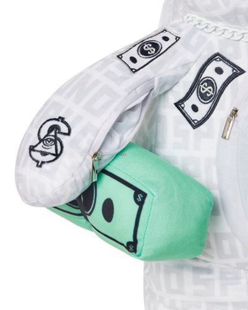 White Sprayground Split The Check (Pearl) Moneybear Teddybear Backpacks | 59234-RDTK