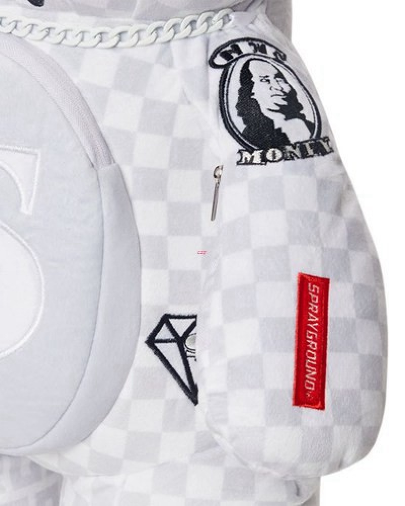 White Sprayground Split The Check (Pearl) Moneybear Teddybear Backpacks | 59234-RDTK