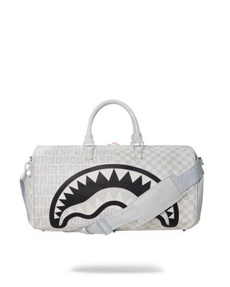 White Sprayground Split The Check (Pearl) Duffle Bags | 09514-VBOY