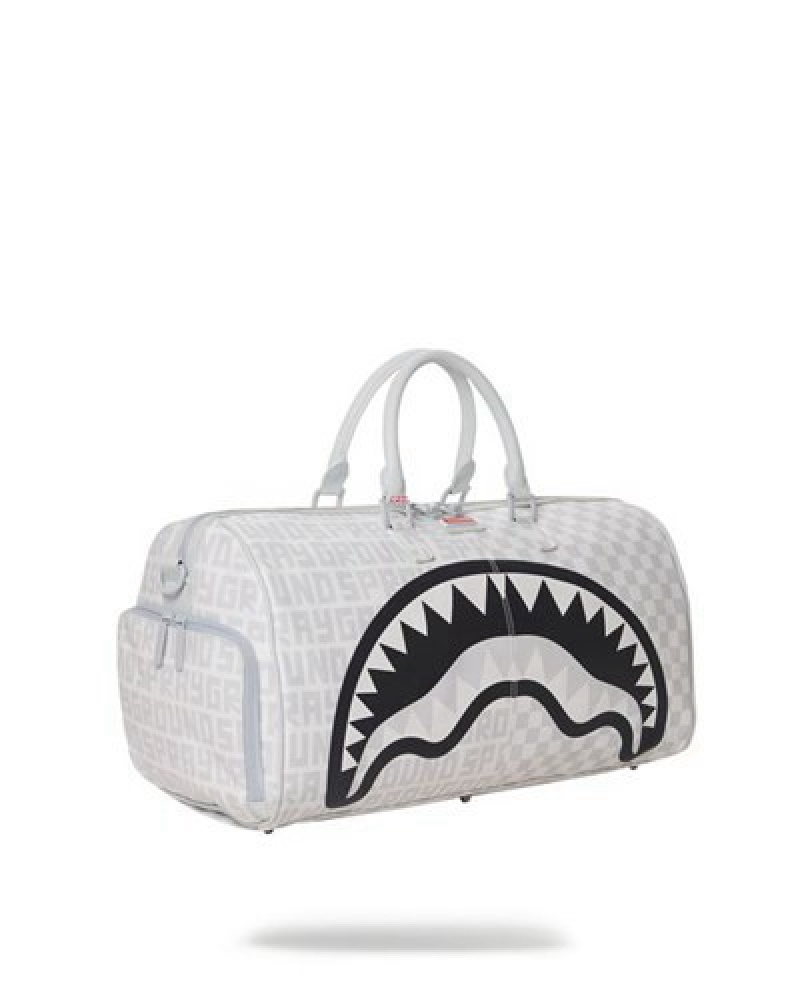 White Sprayground Split The Check (Pearl) Duffle Bags | 09514-VBOY