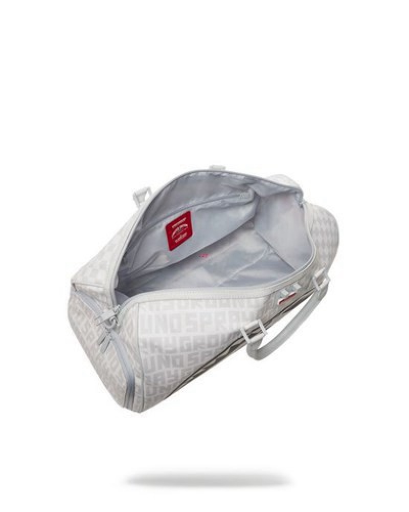 White Sprayground Split The Check (Pearl) Duffle Bags | 09514-VBOY