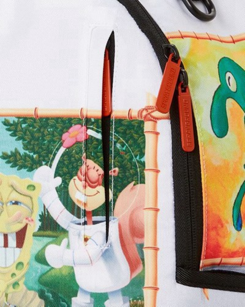 White Sprayground Spongebob Art Critic Backpacks | 56092-TFGK