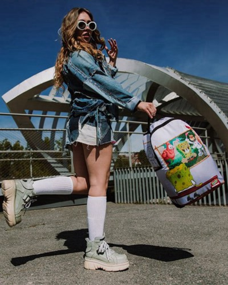 White Sprayground Spongebob Art Critic Backpacks | 56092-TFGK