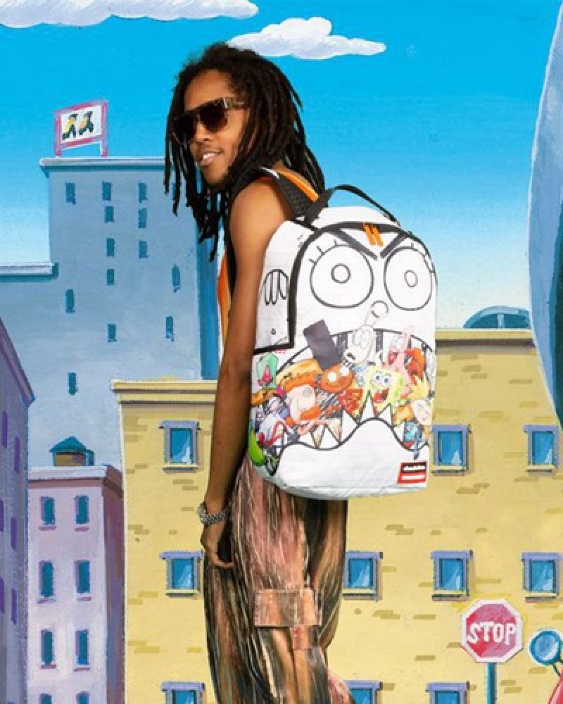 White Sprayground Spongedoodlebob Eat Ur Friends ;) (Dlxr) Backpacks | 59123-DOGY