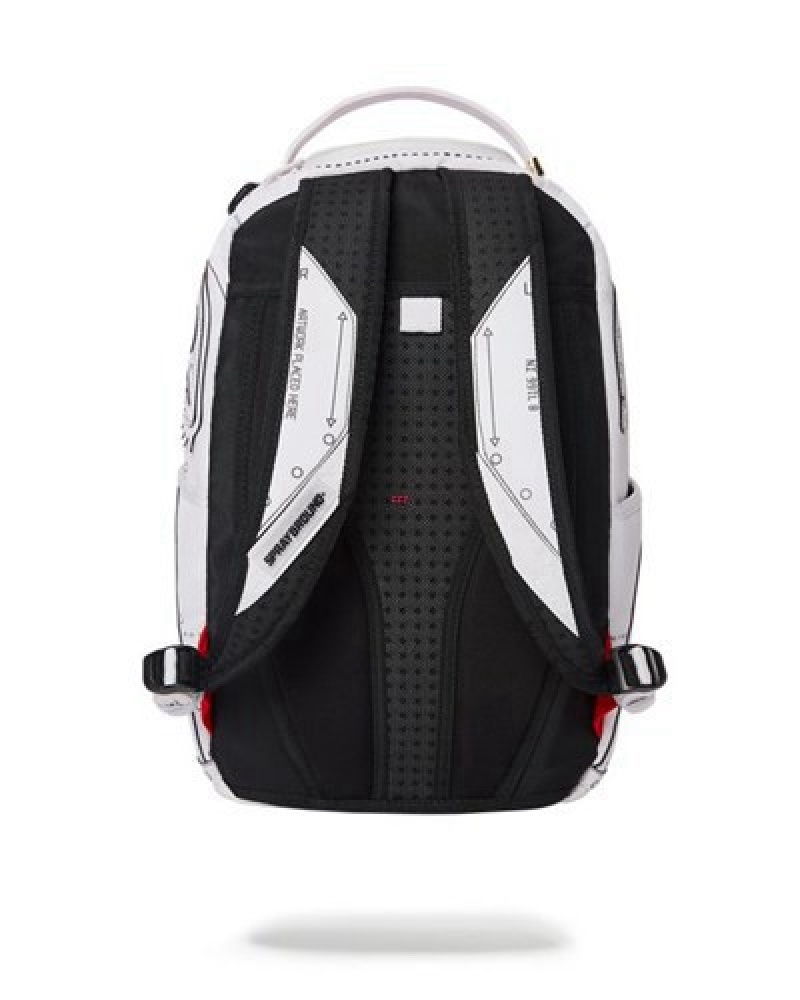 White Sprayground Technical Cut & Shark (Dlxv) Backpacks | 91370-QSGD