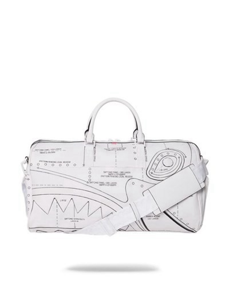 White Sprayground Technical Cut & Shark Duffle Bags | 89532-TLXS