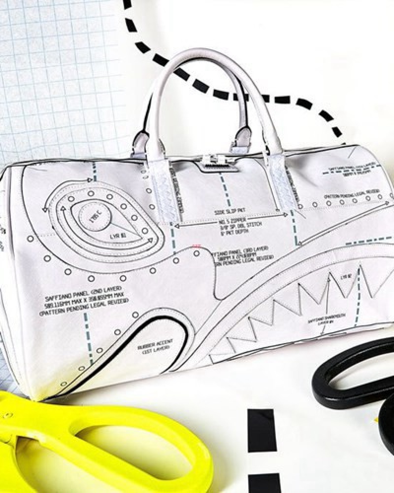 White Sprayground Technical Cut & Shark Duffle Bags | 89532-TLXS