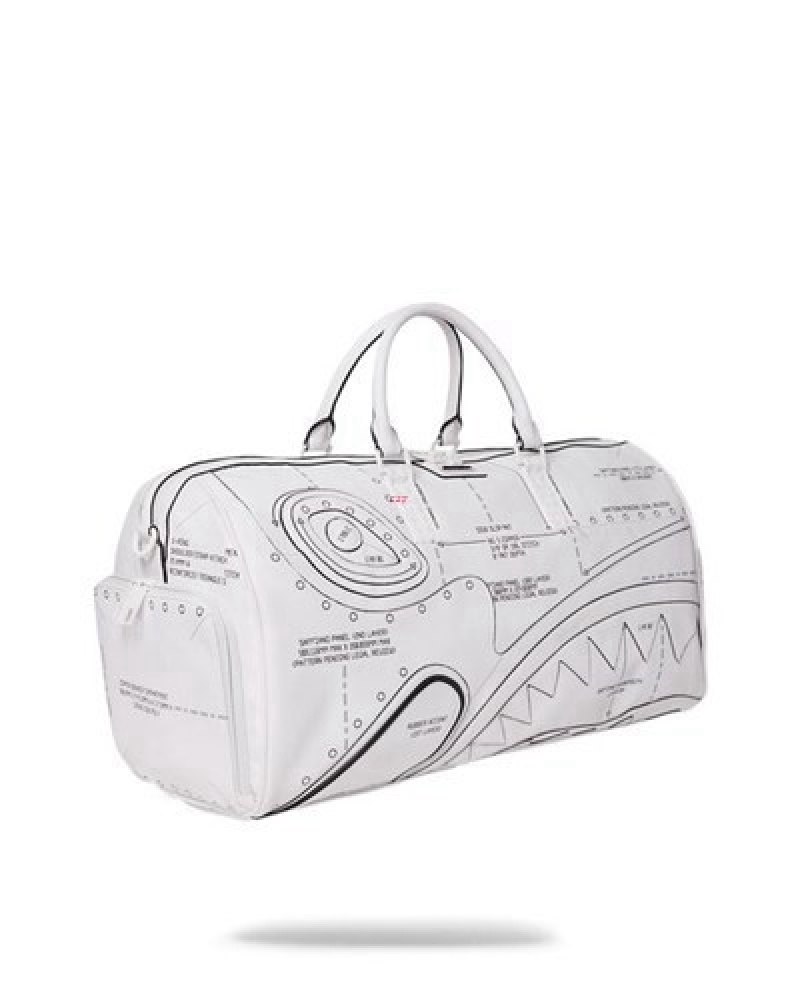 White Sprayground Technical Cut & Shark Duffle Bags | 89532-TLXS