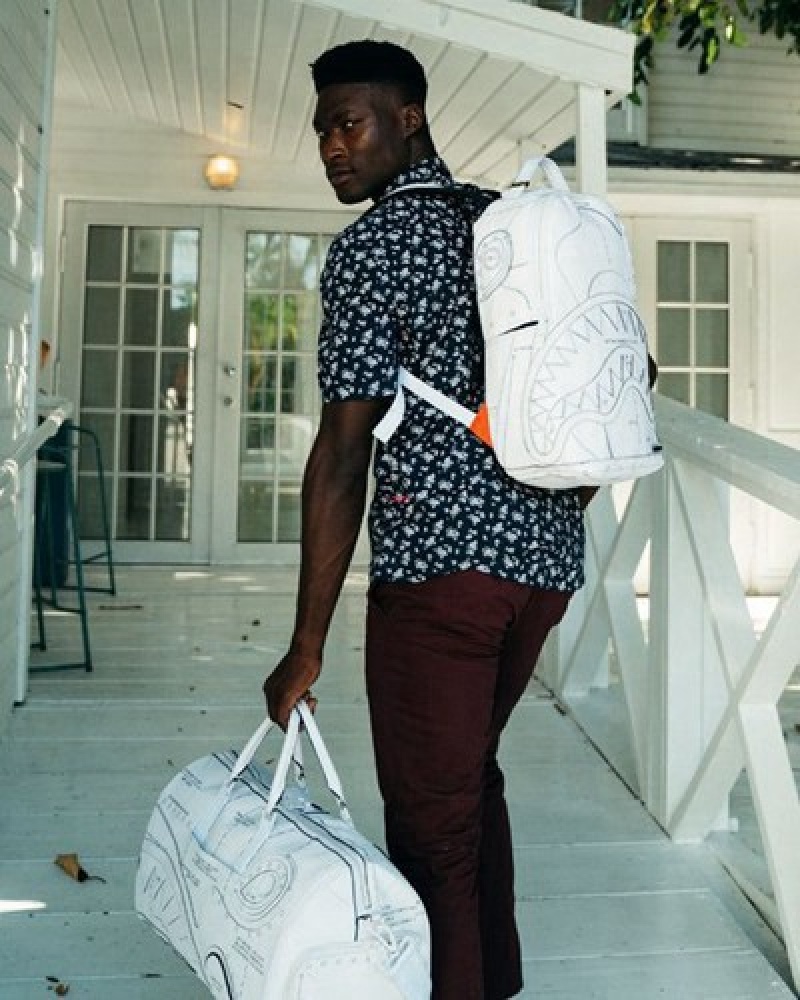 White Sprayground Technical Cut & Shark Duffle Bags | 89532-TLXS