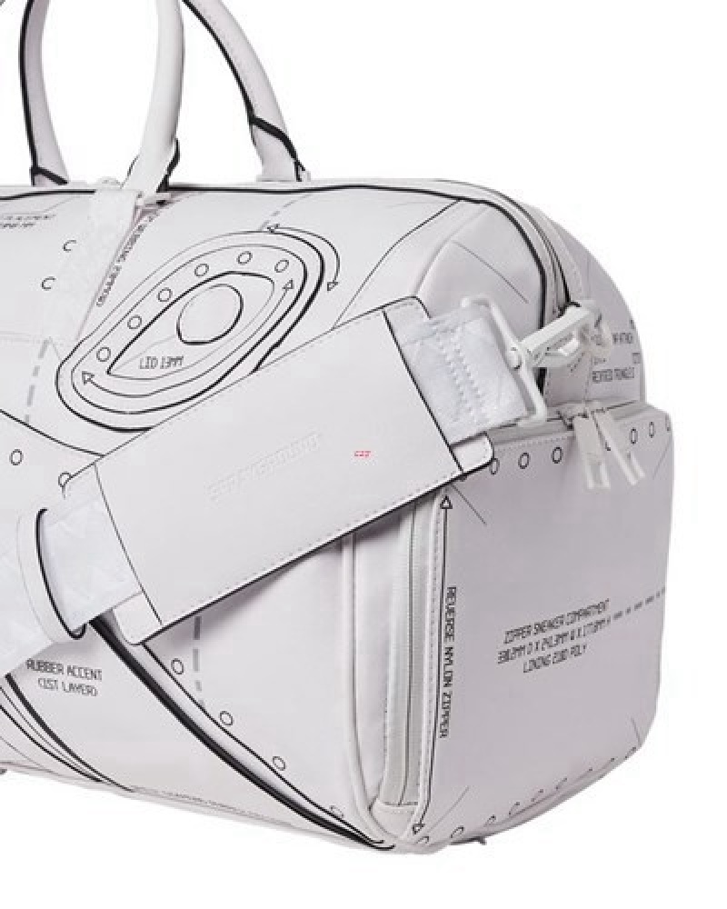 White Sprayground Technical Cut & Shark Duffle Bags | 89532-TLXS