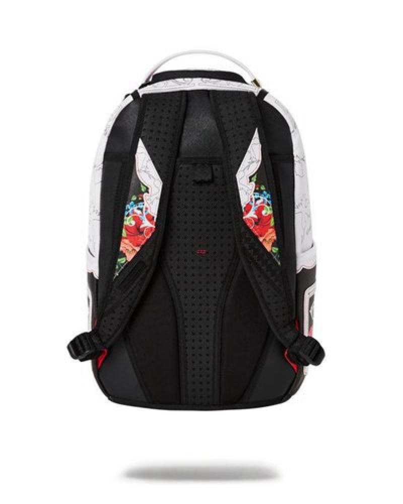 White Sprayground The Floral Cut (Dlxv) Backpacks | 96178-BJFY