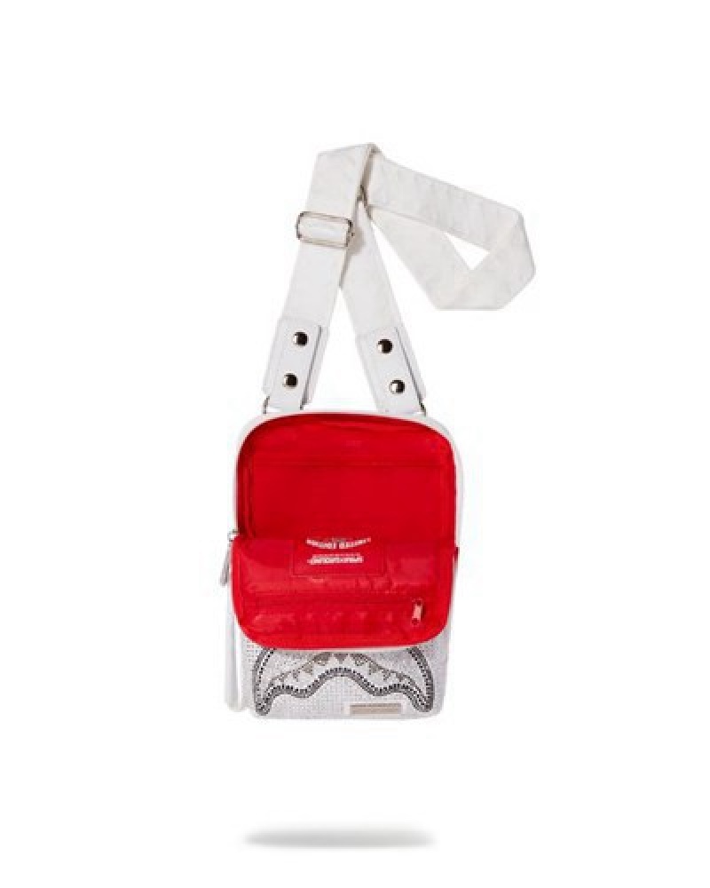 White Sprayground Trinity Crossbody Bags | 86721-CVUQ