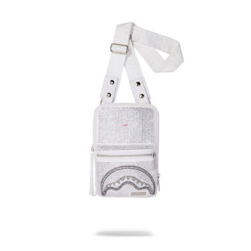 White Sprayground Trinity Crossbody Bags | 86721-CVUQ