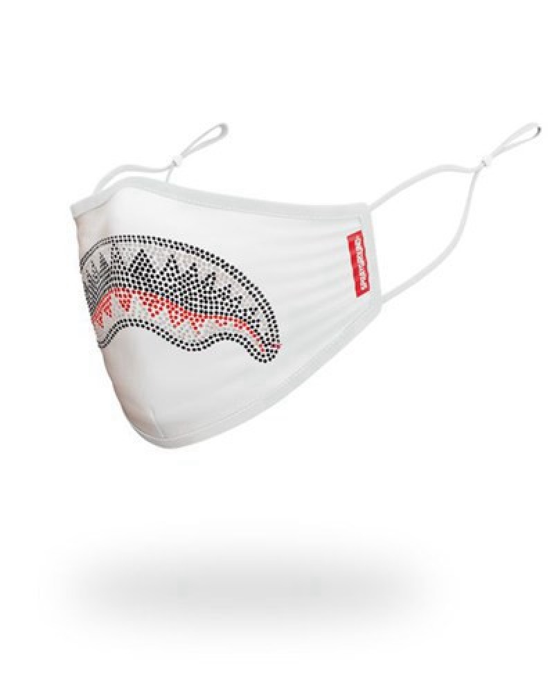 White Sprayground Trinity Diamond Shark Polyester Face Masks | 78256-RUIP