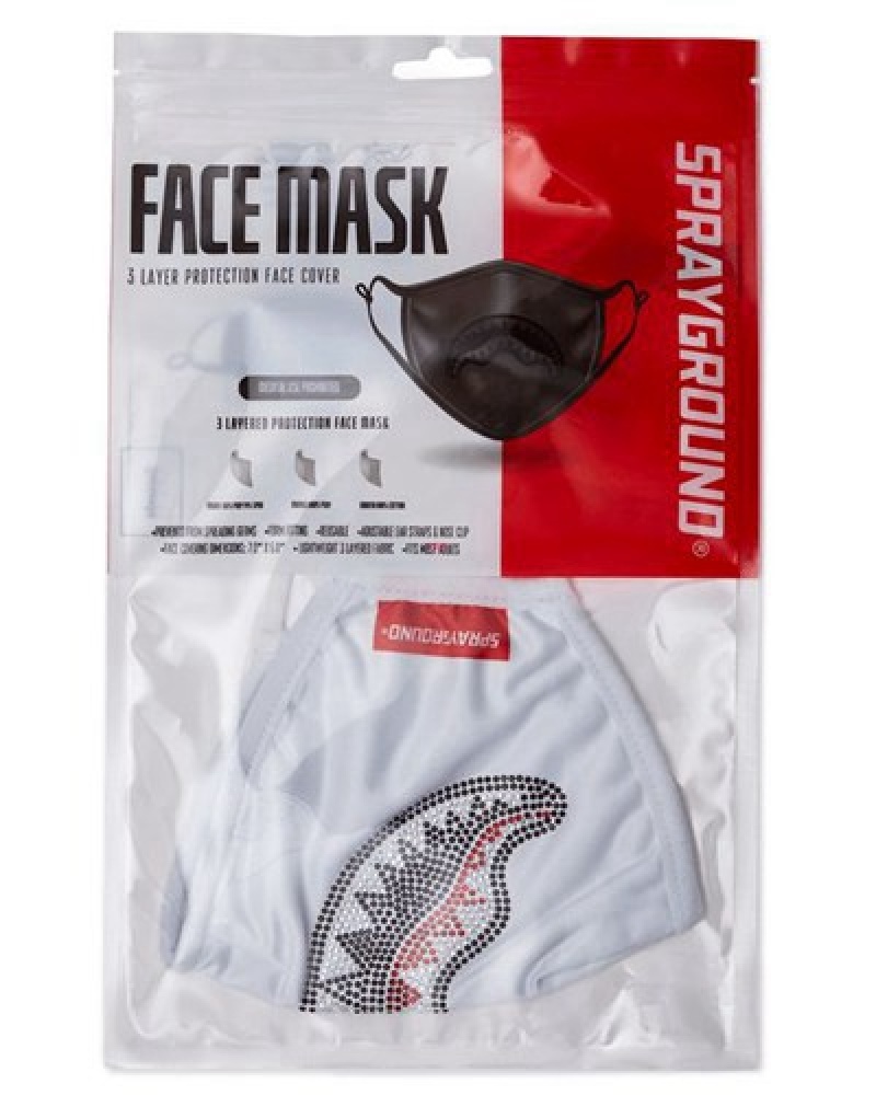 White Sprayground Trinity Diamond Shark Polyester Face Masks | 78256-RUIP