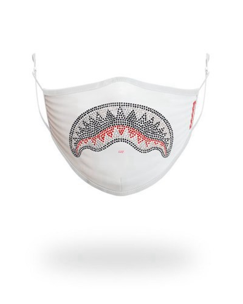 White Sprayground Trinity Diamond Shark Polyester Face Masks | 78256-RUIP