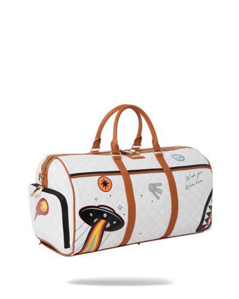 White Sprayground Ufo Extra Extra Terrestrial Duffle Bags | 39864-HOJC