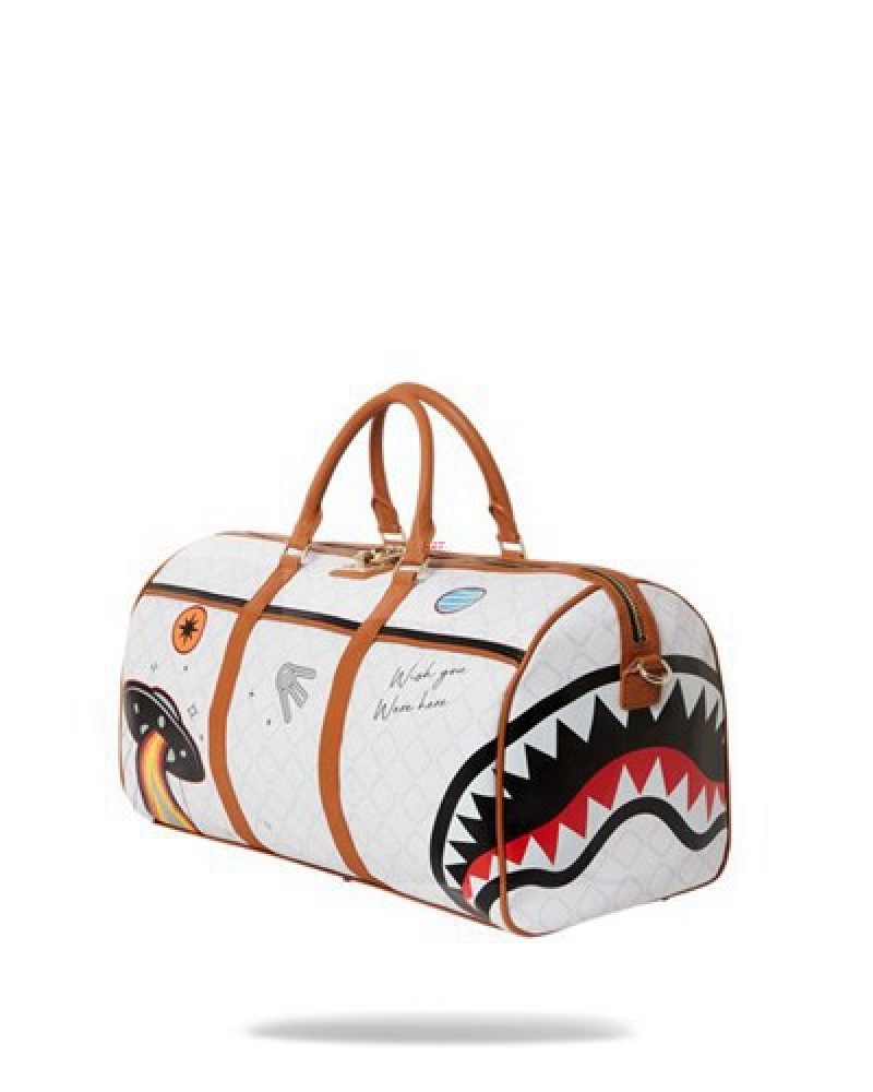 White Sprayground Ufo Extra Extra Terrestrial Duffle Bags | 39864-HOJC