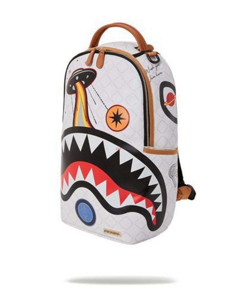 White Sprayground Ufo Outta This World (Dlxv) Backpacks | 53209-MJXG