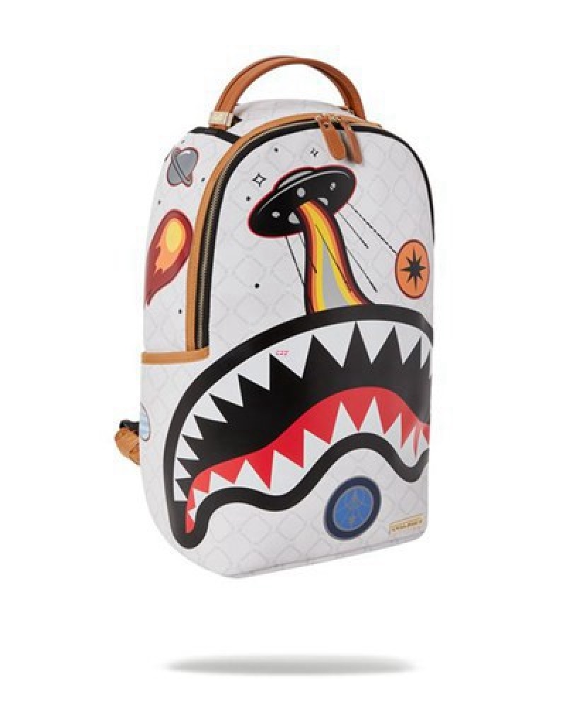 White Sprayground Ufo Outta This World (Dlxv) Backpacks | 53209-MJXG