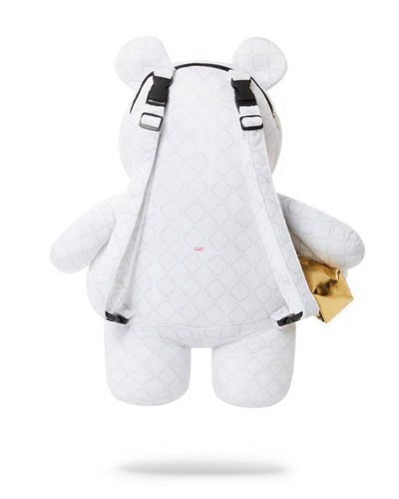 White Sprayground Ufo Spaced Out Moneybear Teddybear Backpacks | 23419-XBTW