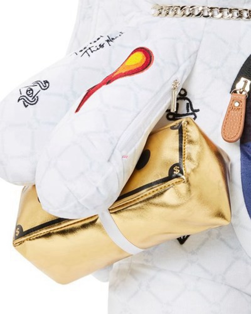 White Sprayground Ufo Spaced Out Moneybear Teddybear Backpacks | 23419-XBTW