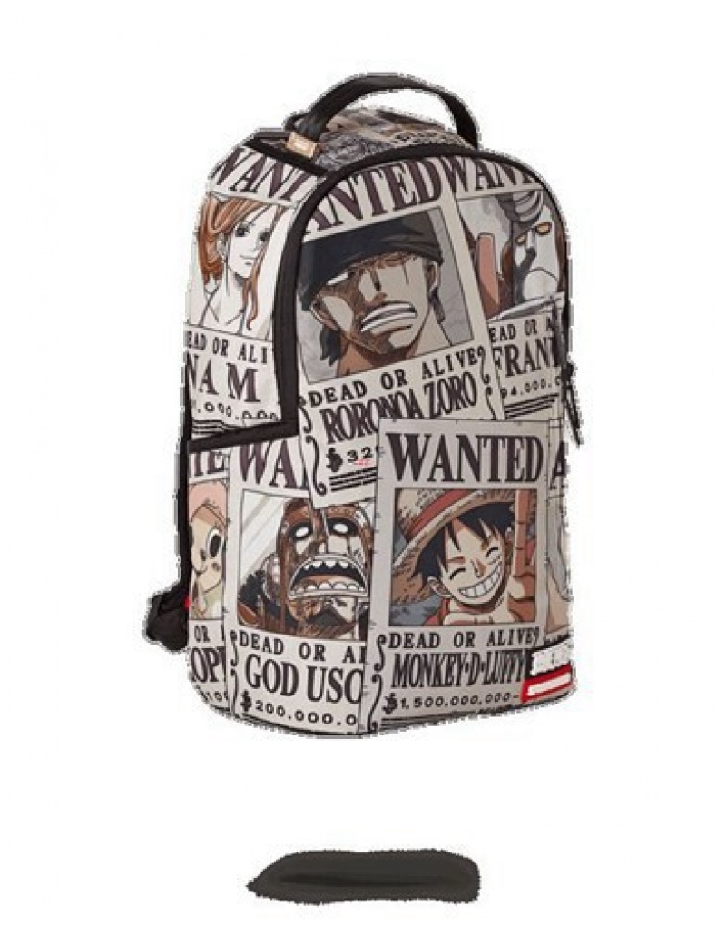 White Sprayground Wanted Backpacks | 53197-YLOB