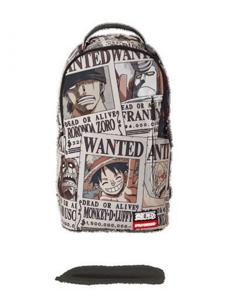 White Sprayground Wanted Backpacks | 53197-YLOB