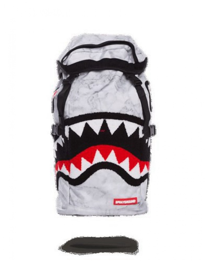 White Sprayground White Marble Top Loader Backpacks | 40176-CMLH