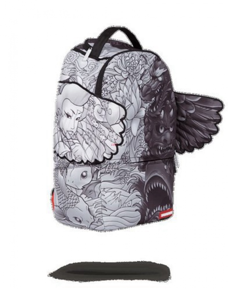 White Sprayground Yin Yang Wings Backpacks | 13627-CHMT