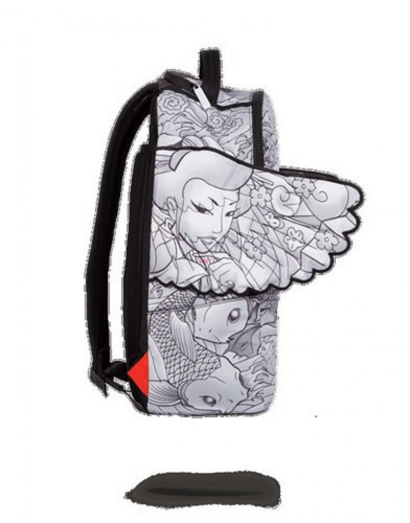 White Sprayground Yin Yang Wings Backpacks | 13627-CHMT