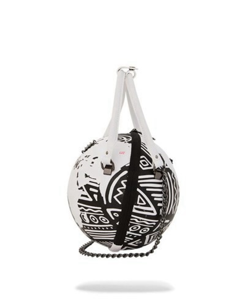 White / Black Sprayground A.I.8 African Intelligence - Origin Story Globe Handbag | 59627-RZVL