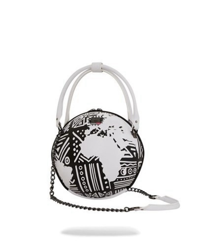 White / Black Sprayground A.I.8 African Intelligence - Origin Story Globe Handbag | 59627-RZVL