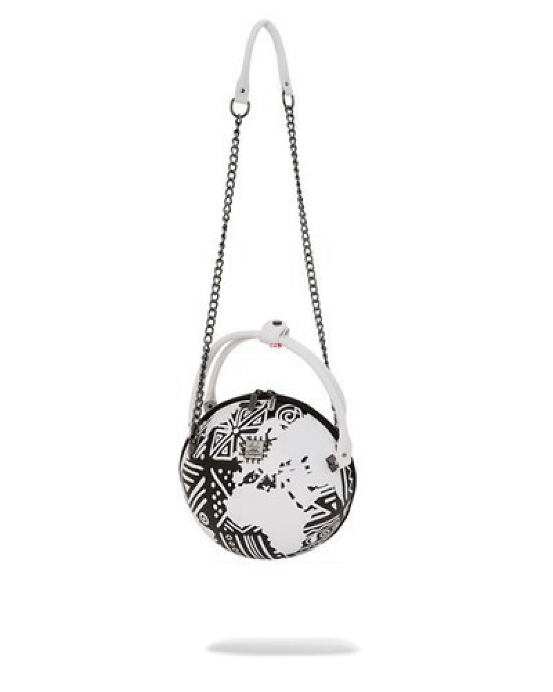 White / Black Sprayground A.I.8 African Intelligence - Origin Story Globe Handbag | 59627-RZVL