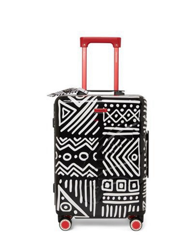 White / Black Sprayground A.I.8 African Intelligence - Origin Story Sharknautics Hardshell Carry-on Luggage | 06385-DKBC