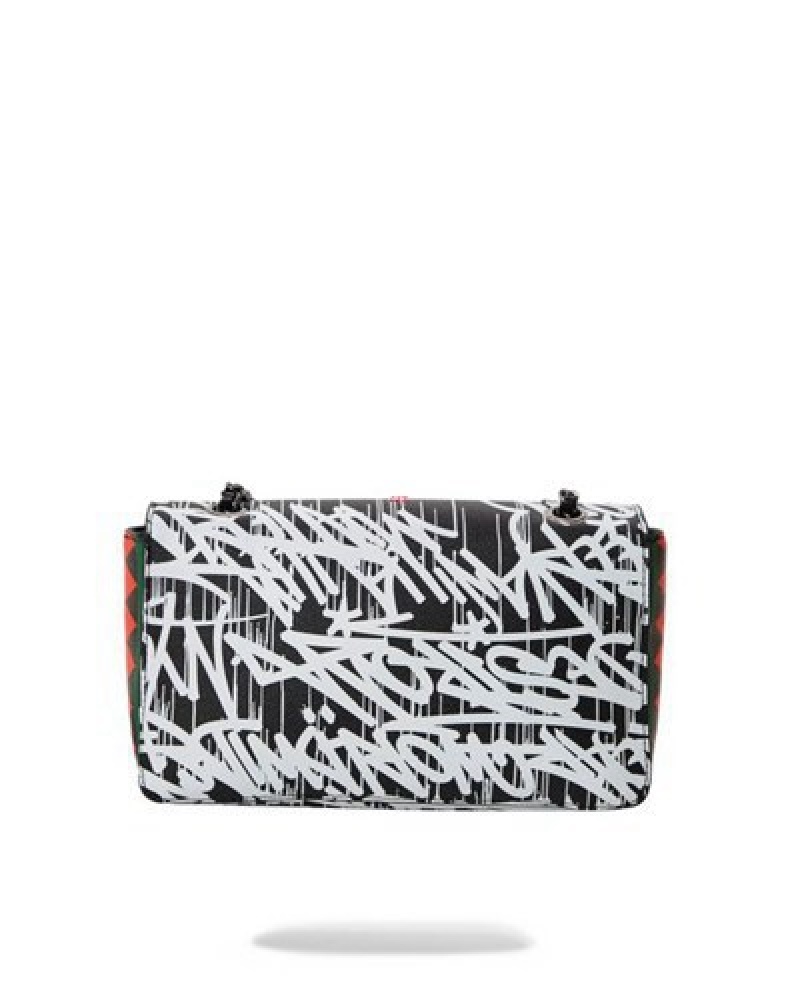 White / Black Sprayground Night Night Sharkchain Handbag | 36941-QPZY