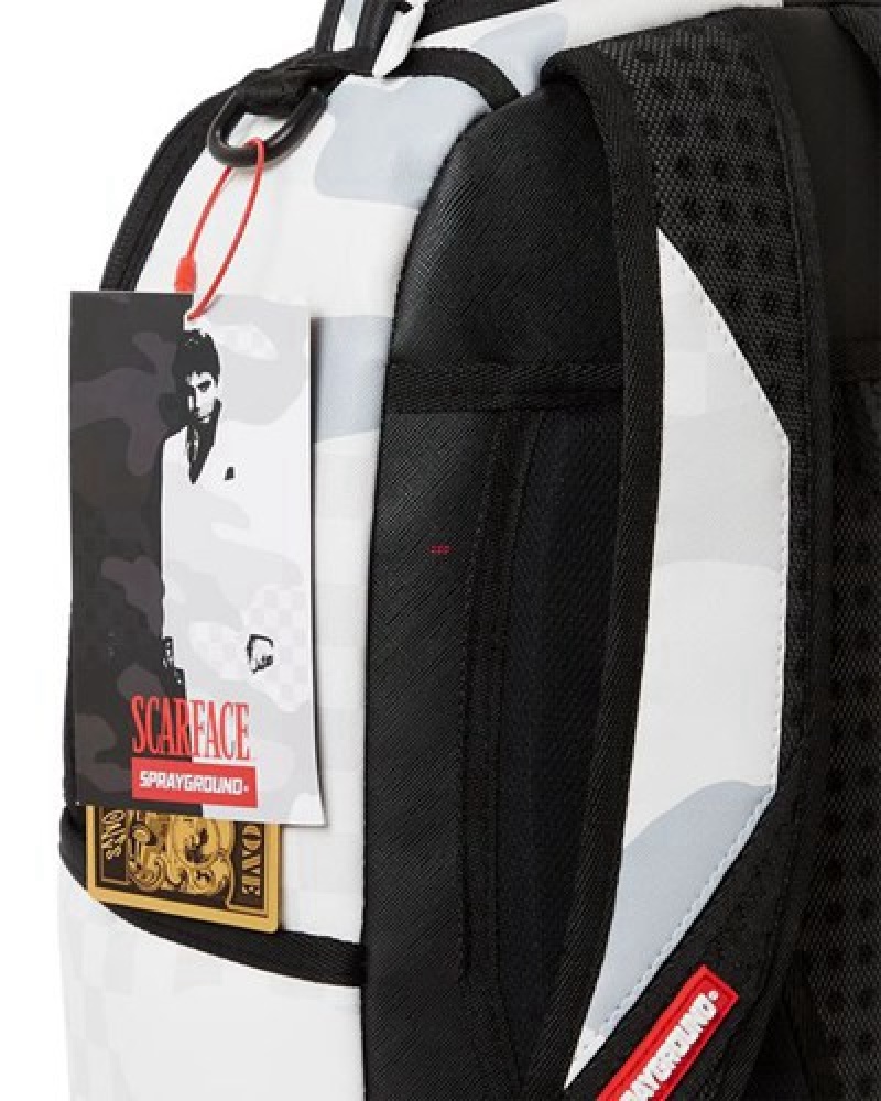 White / Black Sprayground Scarface (Dlxv) Backpacks | 19403-RUAX