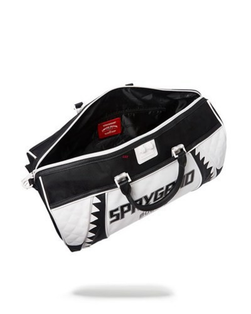 White / Black Sprayground Swerve Duffle Bags | 79650-LCQM