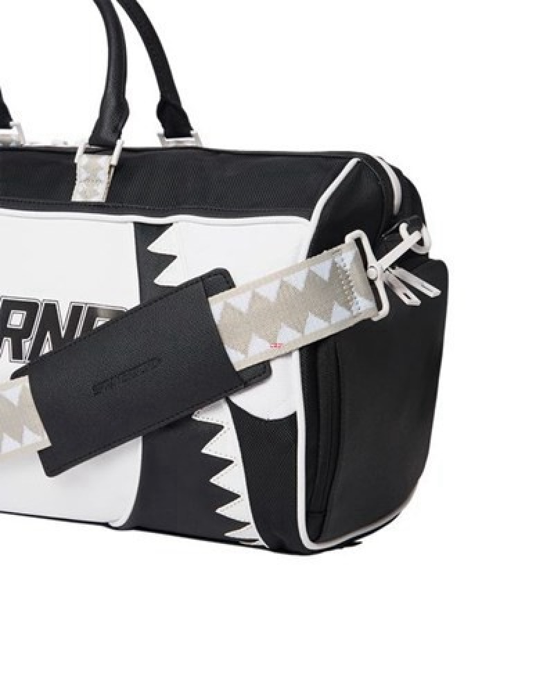 White / Black Sprayground Swerve Duffle Bags | 79650-LCQM