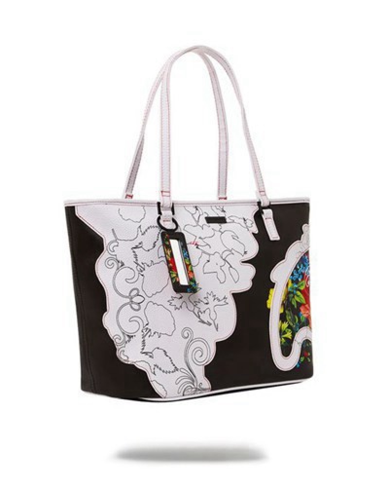 White / Black Sprayground The Floral Cut Handbag | 54912-PBRA