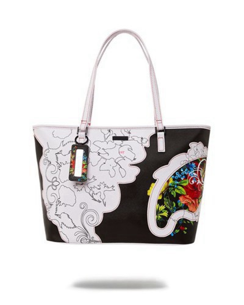 White / Black Sprayground The Floral Cut Handbag | 54912-PBRA