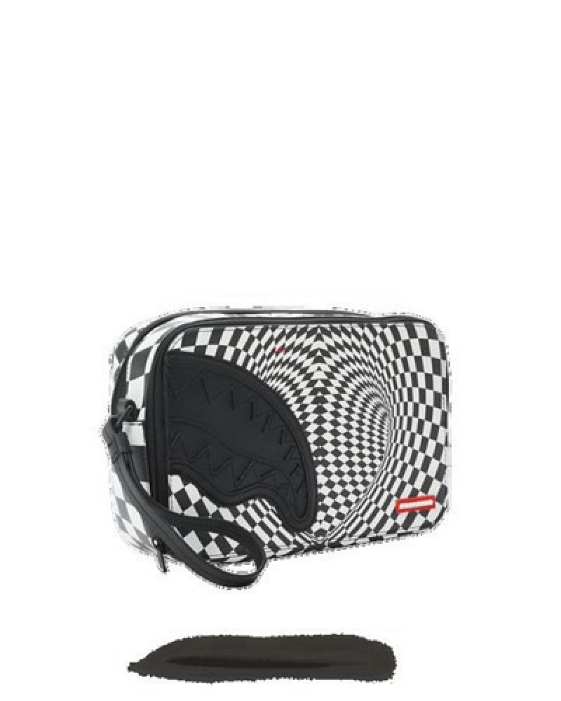 White / Black Sprayground Trippy Check Aka Money Bags | 40287-XAKJ