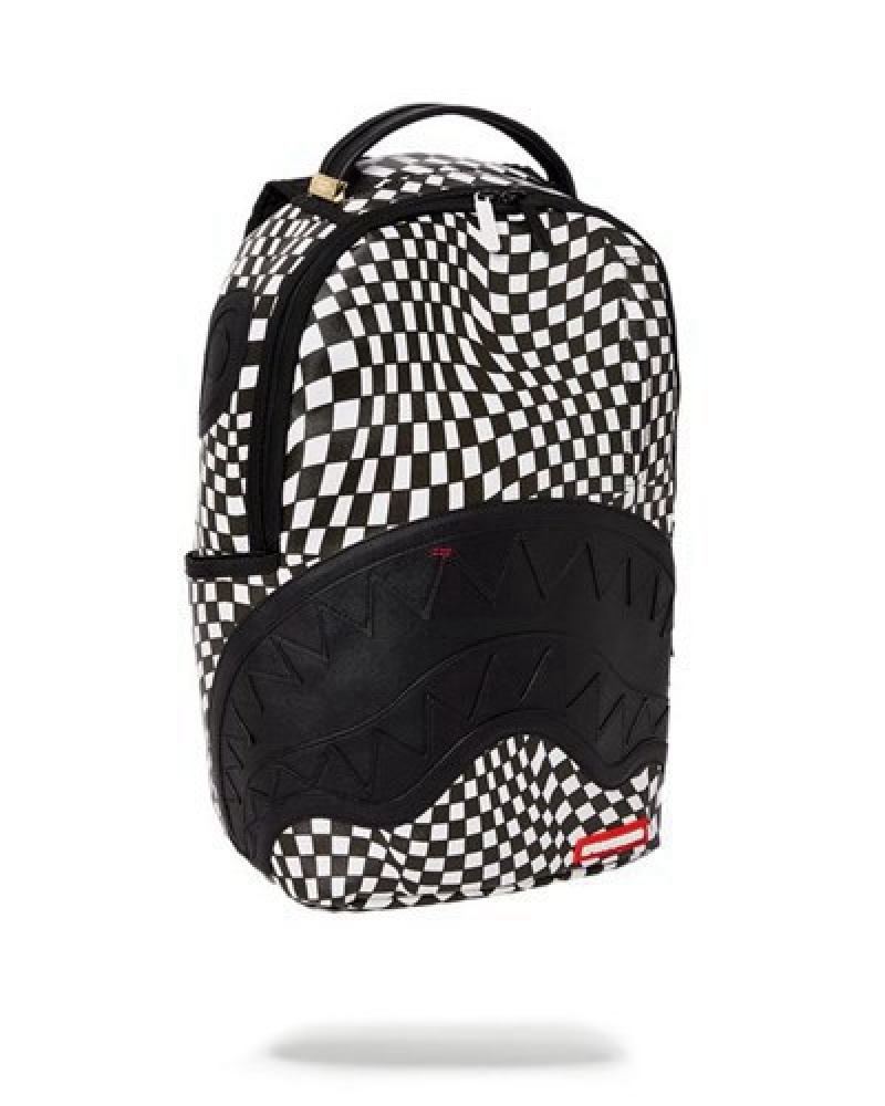 White / Black Sprayground Trippy Check Dlx Backpacks | 01786-XJER