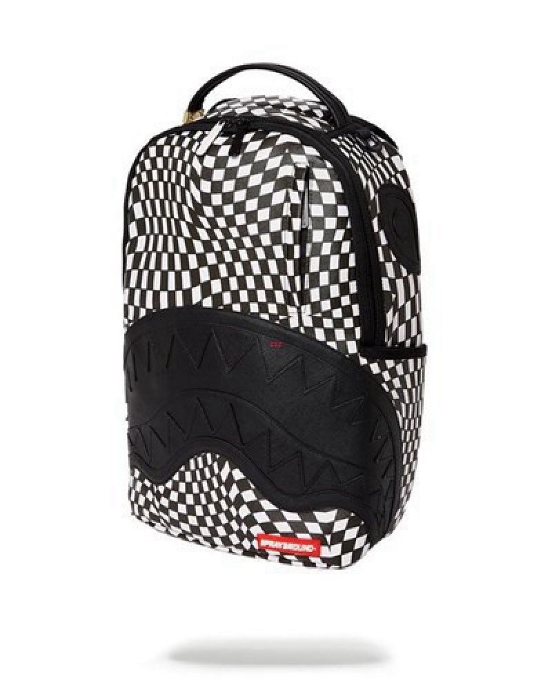 White / Black Sprayground Trippy Check Dlx Backpacks | 01786-XJER