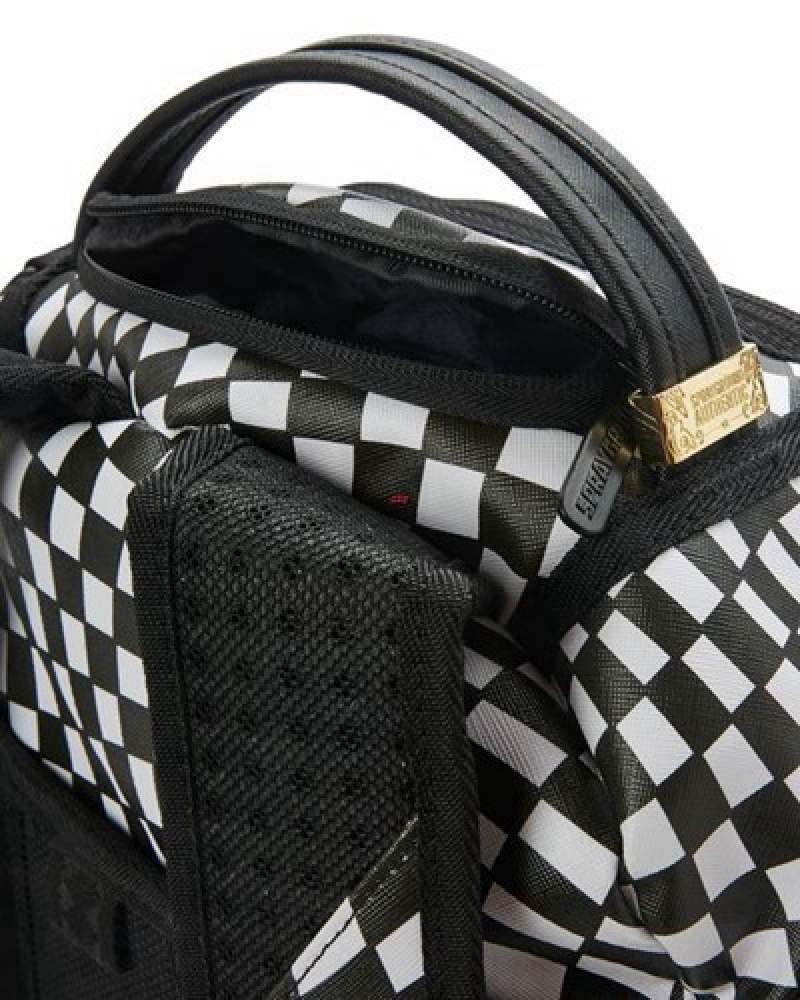 White / Black Sprayground Trippy Check Dlx Backpacks | 01786-XJER