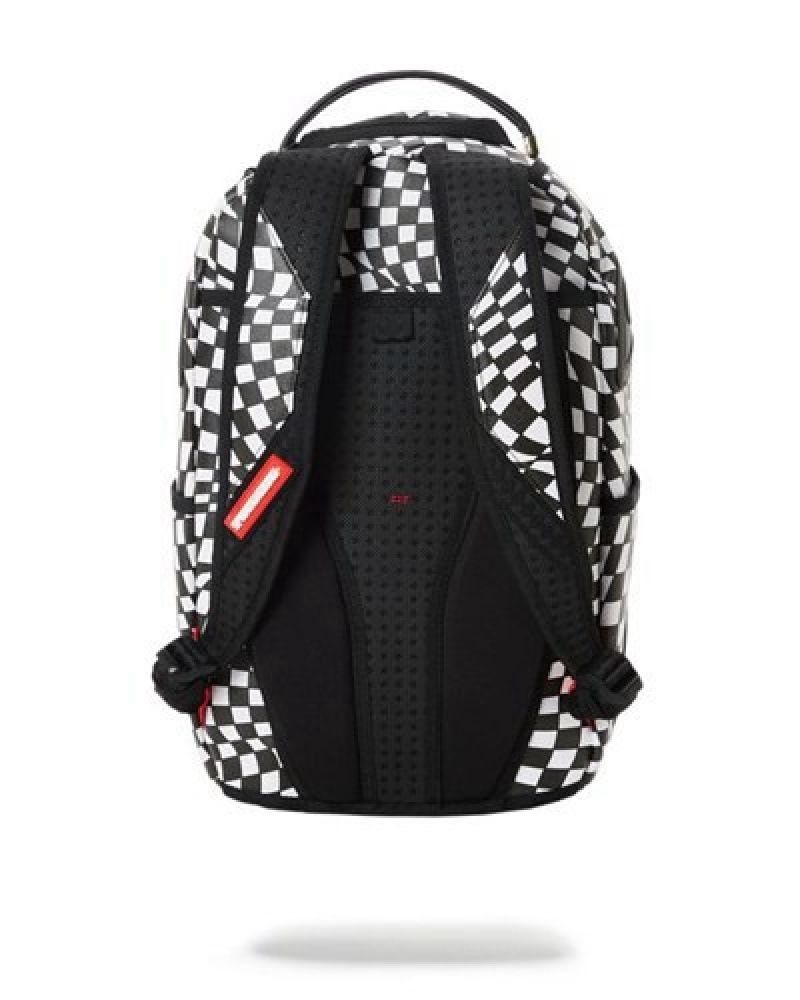 White / Black Sprayground Trippy Check Dlx Backpacks | 01786-XJER